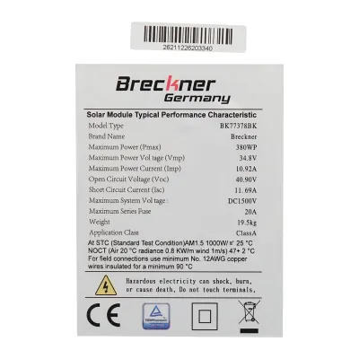 Panou solar XL Breckner Germany 380W fotovoltaic, monocristalin, cadru negru 1755x1040x35mm - imagine 4