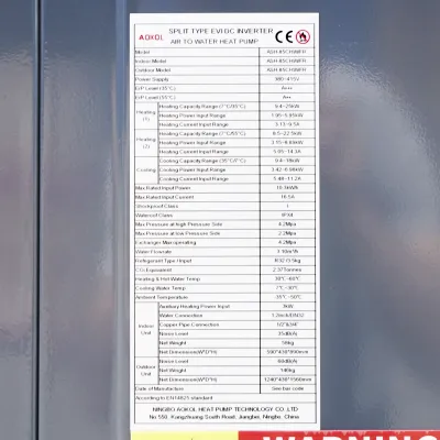 Pompa de caldura 25kW, 380V, ASH-85CHW/FR aer-apa Aokol - imagine 9