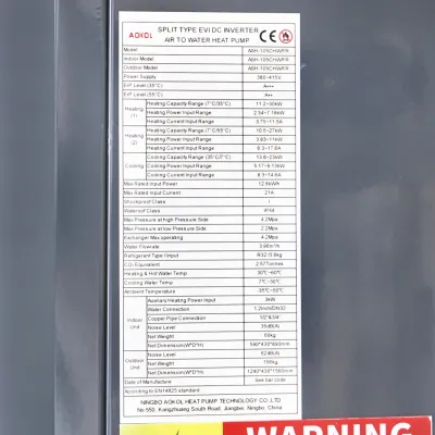 Pompa de caldura 30kW, 380V, ASH-105CHW/FR aer-apa Aokol	 - imagine 10