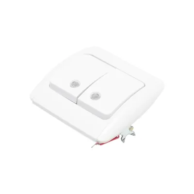 Intrerupator alb dublu ST MAKEL 220V - 250V, 10A incastrat, ceramica, cu indicator - imagine 3