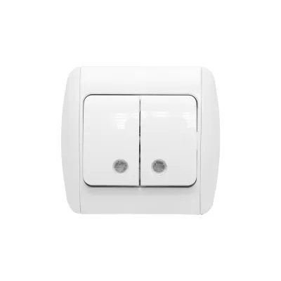 Intrerupator alb dublu ST MAKEL 220V - 250V, 10A incastrat, ceramica, cu indicator
