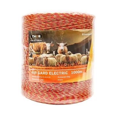 Rola fir galben-rosu fi 2mm insertie metalica 6x0.15mm SS, rezistenta 8 Ohm/m, 1000m gard electric Thor - imagine 2