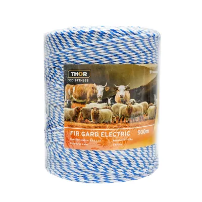 Rola fir alb-albastru fi 3mm insertie metalica 3x0.2mm SS, rezistenta 7.8 Ohm/m, 500m gard electric Thor - imagine 2