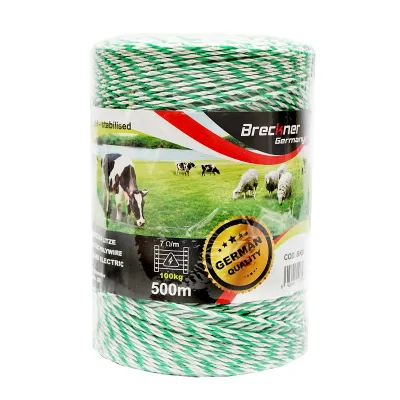 Rola fir alb-verde fi 2.5mm insertie metalica 4x0.2mm SS, rezistenta 7 Ohm/m, 500m gard electric Breckner Germany - imagine 3