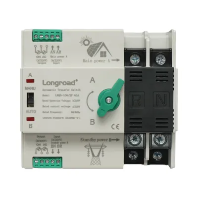 Comutator ATS 220V monofazat, separator automat de la panouri fotovoltaice la retea LRQ5-100/2P 63A Longroad