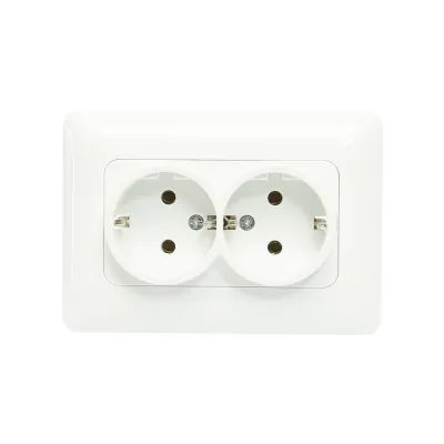 Priza Schuko dubla cu impamantare alba ST 220V - 250V, 16A incastrat