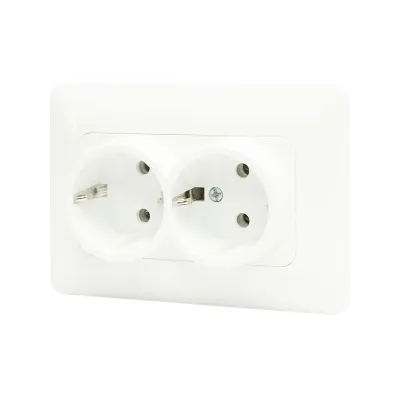 Priza Schuko dubla cu impamantare alba ST 220V - 250V, 16A incastrat - imagine 2