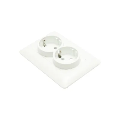 Priza Schuko dubla cu impamantare alba ST 220V - 250V, 16A incastrat - imagine 4