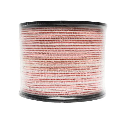 Rola banda rosu-alb 10mm insertie metalica 4x0.16mm SS, rezistenta 13 Ohm/m, 250m gard electric Mezofarm - imagine 4