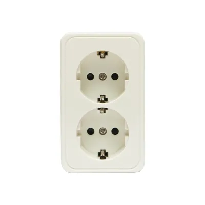 Priza Schuko dubla cu impamantare alba PT 16A, 250V aplicata cu protectie pentru copii Breckner Germany