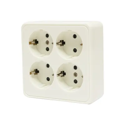 Priza Schuko cu 4 intrari, impamantare alba PT 16A, 250V aplicata cu protectie pentru copii Breckner Germany - imagine 2