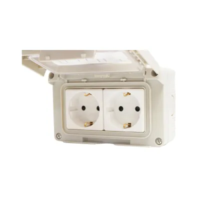 Priza schuko dubla aplicata PT IP55, 16A, 250V cu impamantare si protectie Breckner Germany - imagine 3