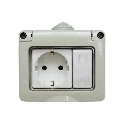Priza schuko simpla aplicata 16A, 250V si intrerupator 10 AX, 250V IP 55 Breckner Germany