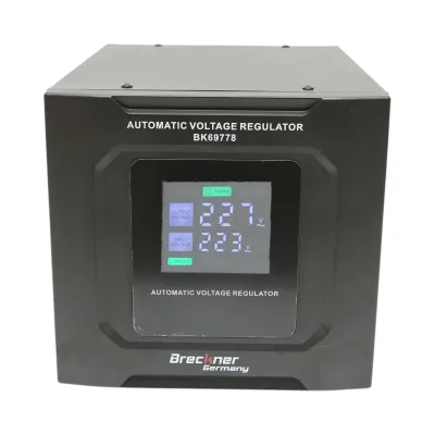 Stabilizator automat de tensiune 3000VA, 1800W, 140-250VAC cu releu monofazat, bypass, conexiune borne, afisaj LCD Breckner Germany