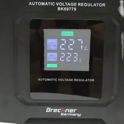 Stabilizator automat de tensiune 5000VA, 3000W, 140-250VAC cu releu monofazat, bypass, conexiune borne, afisaj LCD Breckner Germany - imagine 5