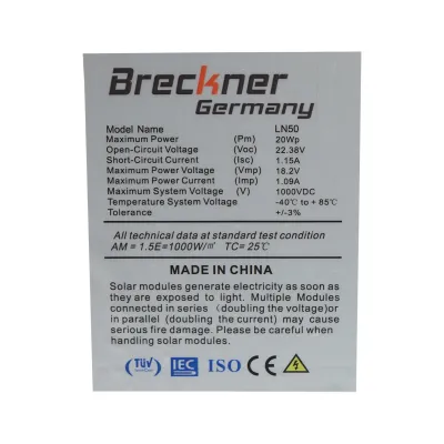 Panou solar fotovoltaic 20W monocristalin 410x350x17mm Breckner Germany - imagine 4
