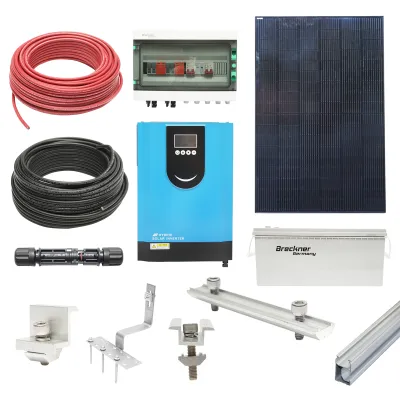 Sistem solar fotovoltaic cu invertor 6.2KW Hybrid, OFF-GRID 220V, panouri LONGI 410W si baterii de 200AH cu sitem prinderi acoperis tigla Breckner Germany