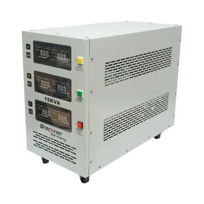 Stabilizator automat de tensiune 15KVA trifazat cu servomotor bypass, afisaj LCD Breckner Germany - imagine 2
