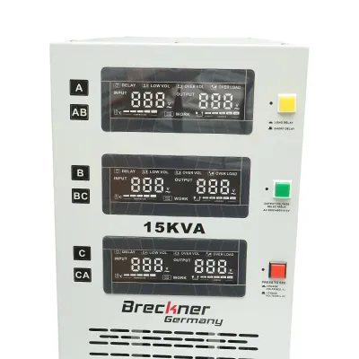 Stabilizator automat de tensiune 15KVA trifazat cu servomotor bypass, afisaj LCD Breckner Germany - imagine 7