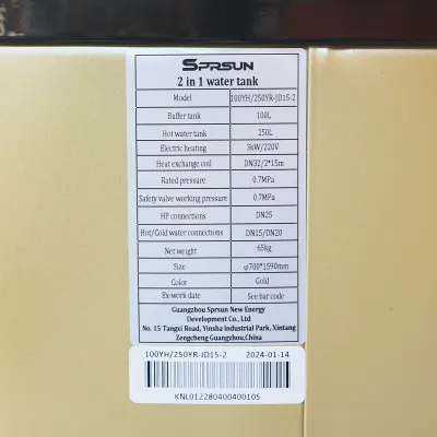 Puffer 100L, Boiler 250L apa calda presurizat 3KW, 220V pentru pompe de caldura SPRSUN - imagine 4