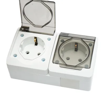 Priza dubla aplicata PT 16A, 250V contact de protectie si capac transparent IP44 Breckner Germany - imagine 3