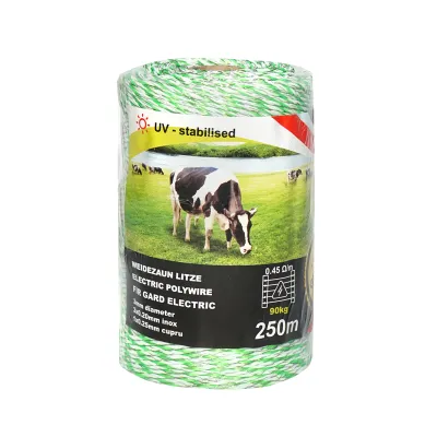 Rola fir verde-alb fi 3mm 3x0.2mm inox, 1x0.25 cupru 0.45 Ohm/m, 250m gard electric Breckner Germany