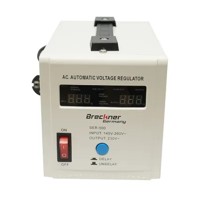 Stabilizator automat de tensiune 500VA, 140-260V cu releu monofazat, 2 prize schuko 230V, afisaj LCD Breckner Germany