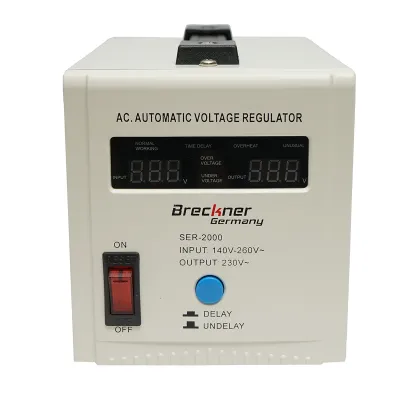 Stabilizator automat de tensiune monofazic cu releu 2000VA, 140-260V, 2 prize schuko 230V, afisaj LCD Breckner Germany - imagine 4