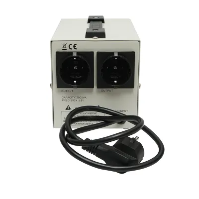 Stabilizator automat de tensiune monofazic cu releu 2000VA, 140-260V, 2 prize schuko 230V, afisaj LCD Breckner Germany - imagine 2