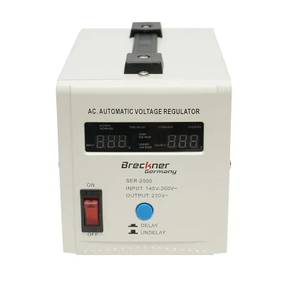 Stabilizator automat de tensiune monofazic cu releu 2000VA, 140-260V, 2 prize schuko 230V, afisaj LCD Breckner Germany