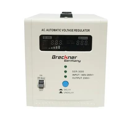 Stabilizator automat de tensiune 3000VA, 140-260V cu releu monofazat, 2 prize schuko 230V, afisaj LCD Breckner Germany