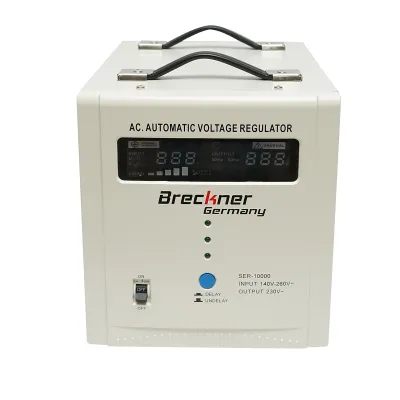 Stabilizator automat de tensiune 10000VA, 140-260V cu releu monofazat, 2 prize schuko 230V, afisaj LCD Breckner Germany
