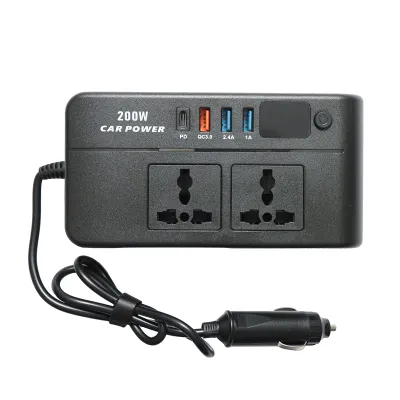Invertor tensiune 12V-220V 200W, unda sinusoidala modificata, port USB, USB-C, iesire dubla AC