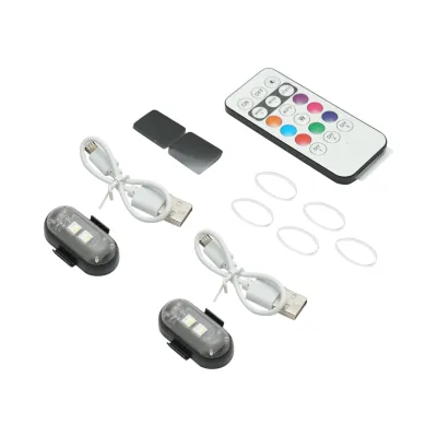 Set 2 lampi LED RGB stroboscopice cu telecomanda, 10 moduri, 8 culori, baterie litiu 110mAh reincarcabila USB-C IP65