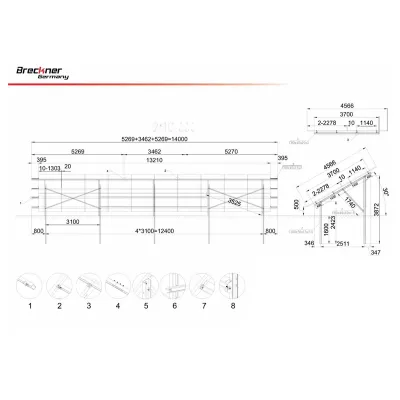 Sistem complet montare structura sol cu stalpi pentru 20-24 panouri solare fotovoltaice de 2278x1134x35mm, 2384x1096x35mm, 2384x1303x35mm, lungime 14m, 50cm garda sol, unghi 30 grade - imagine 2