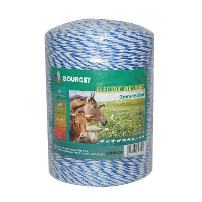 Rola fir alb-albastru fi 3mm 3x0.2mm SS, 500m gard electric, rezistenta 7.8 Ohm Bourget