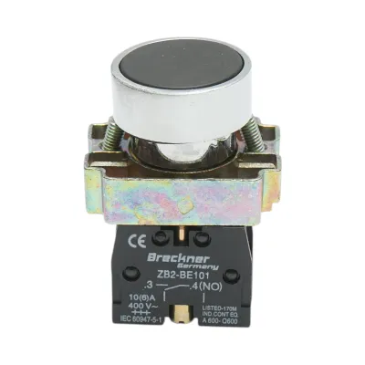 Buton comanda metalic negru cu revenire 1NO, 400V/10A, LAY5 Breckner Germany