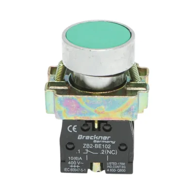 Buton comanda metalic verde cu revenire 1NO+1NC, 400V/10A, LAY5 Breckner Germany