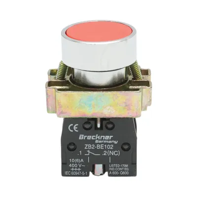 Buton comanda metalic rosu cu revenire 1NO+1NC, 400V/10A, LAY5 Breckner Germany