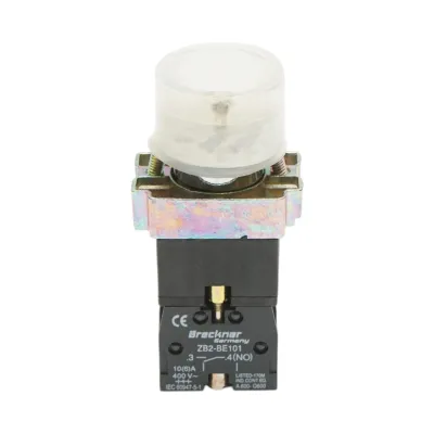 Buton indicator LED alb cu protectie 1NC, 400V/10A, LAY5 Breckner Germany