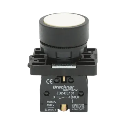 Buton comanda cu revenire alb 1NO+1NC, 400V/10A, LAY5 Breckner Germany