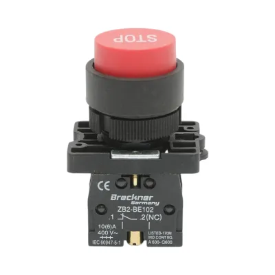 Buton comanda STOP convex rosu cu revenire 1NC, 400V/10A, LAY5 Breckner Germany
