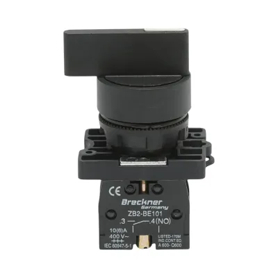 Selector 3 pozitii negru cu retinere 2NO, 400V/10A, LAY5-EJ33 Breckner Germany