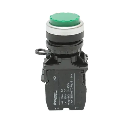 Buton comanda convex cu revenire verde 1NO+1NC, 10A/600V AC, 1A/250V DC LA42 Breckner Germany