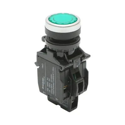 Buton comanda iluminat LED 220V AC verde cu revenire 1NO+1NC, 10A/600V AC, 1A/250V DC LA42 Breckner Germany