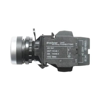 Buton comanda iluminat LED 220V AC alb cu revenire 1NO+1NC, 10A/600V AC, 1A/250V DC LA42 Breckner Germany - imagine 4