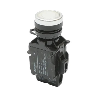 Buton comanda iluminat LED 220V AC alb cu revenire 1NO+1NC, 10A/600V AC, 1A/250V DC LA42 Breckner Germany