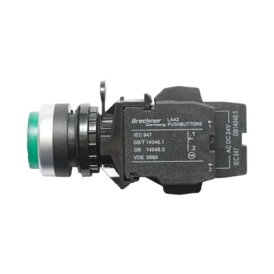 Buton comanda iluminat convex LED 24V AC/DC verde cu revenire 1NO+1NC, 10A/600V AC, 1A/250V DC LA42 Breckner Germany - imagine 4