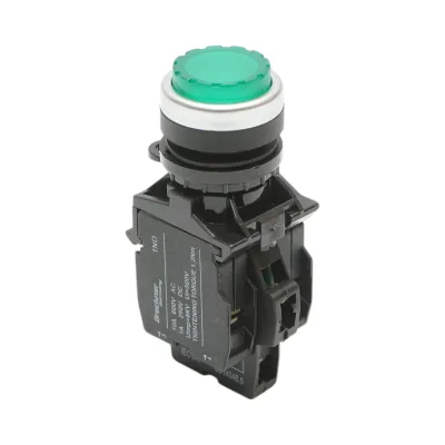 Buton comanda iluminat convex LED 24V AC/DC verde cu revenire 1NO+1NC, 10A/600V AC, 1A/250V DC LA42 Breckner Germany
