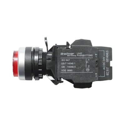 Buton comanda iluminat convex LED 24V AC/DC rosu cu revenire 1NO+1NC, 10A/600V AC, 1A/250V DC LA42 Breckner Germany - imagine 4